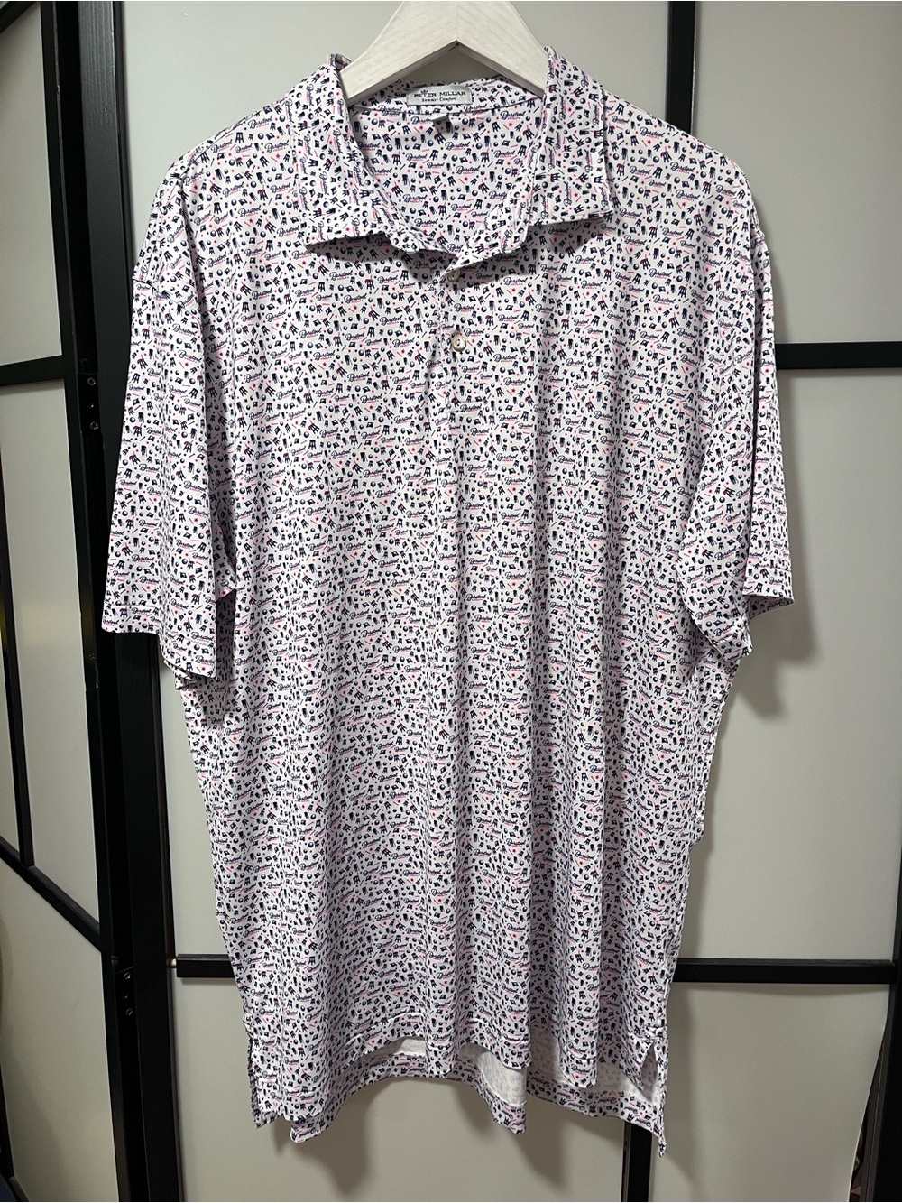 Peter Millar Barstool Golf Polo XL Summer Comfort All Over Print White Red Blue